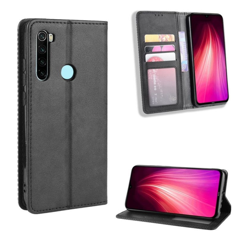 Folio Deksel Xiaomi Redmi Note 8T Svart Stilisert Vintage-Skinneffekt