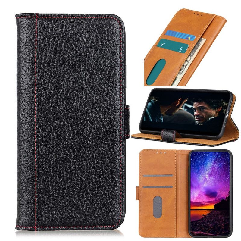 Folio Deksel Xiaomi Redmi Note 8T Svart Sydd Litchi-Skinneffekt