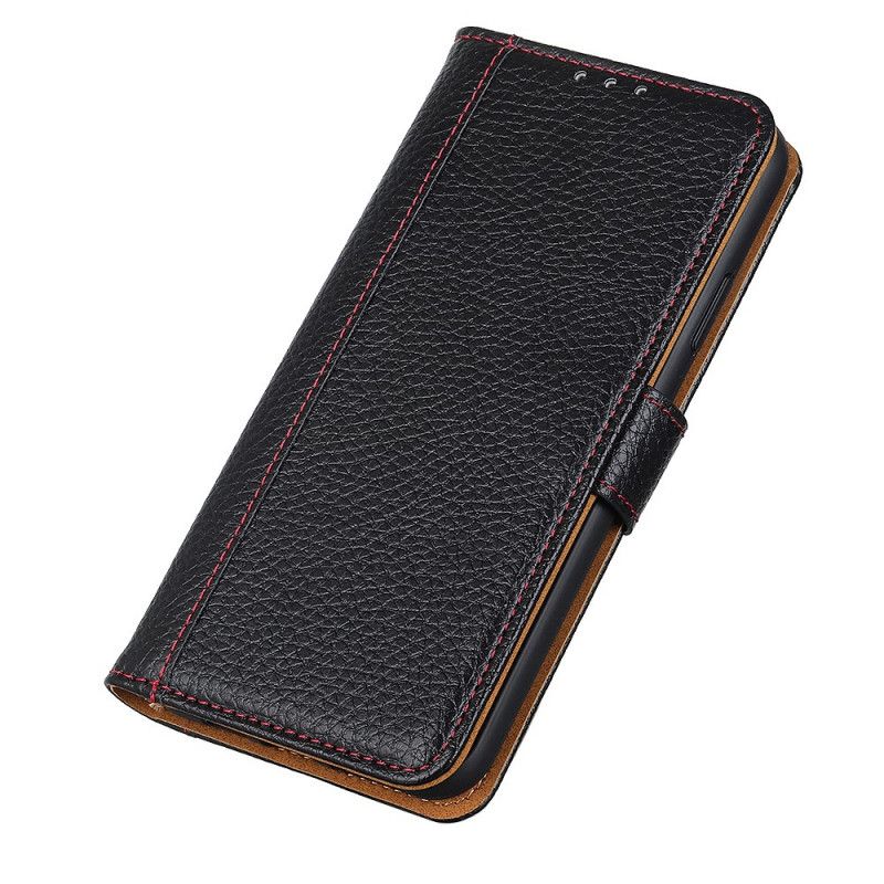 Folio Deksel Xiaomi Redmi Note 8T Svart Sydd Litchi-Skinneffekt