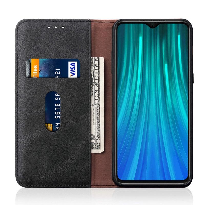 Folio Deksel Xiaomi Redmi Note 8T Svart Sydd Skinneffekt Anti-fall