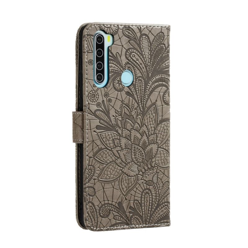 Lærdeksel Folio Deksel Xiaomi Redmi Note 8T Grå Mobildeksel Tribal Thong Blomster