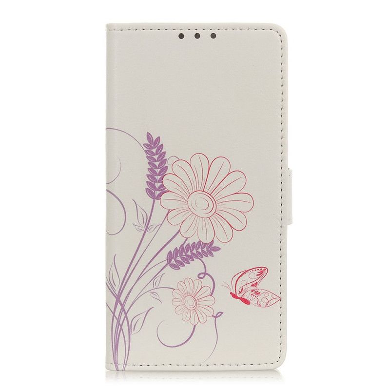 Lærdeksel Folio Deksel Xiaomi Redmi Note 8T Mobildeksel Tegning Av Sommerfugler Og Blomster