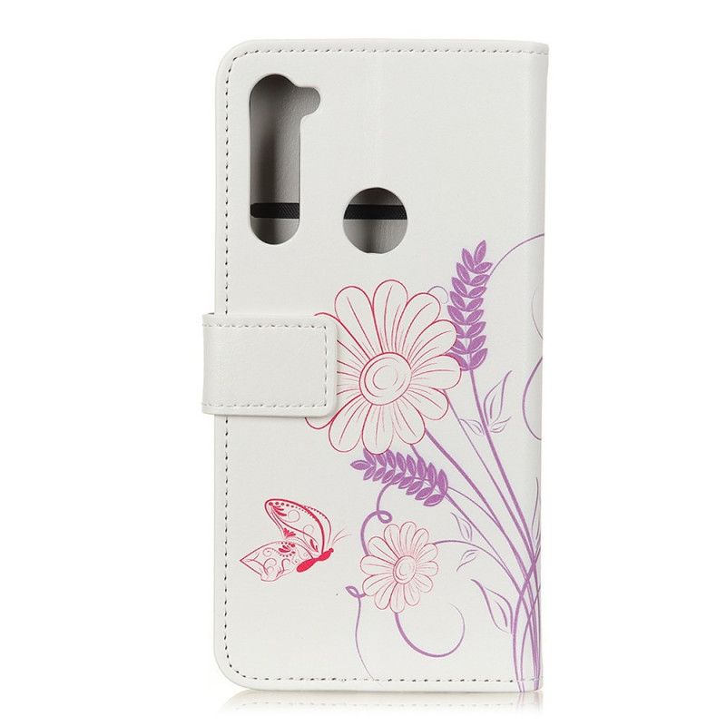 Lærdeksel Folio Deksel Xiaomi Redmi Note 8T Mobildeksel Tegning Av Sommerfugler Og Blomster