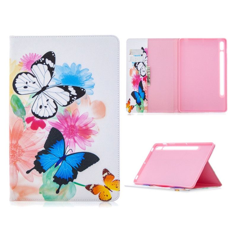 Etui Samsung Galaxy Tab S7 Rosa Akvarell Sommerfugler