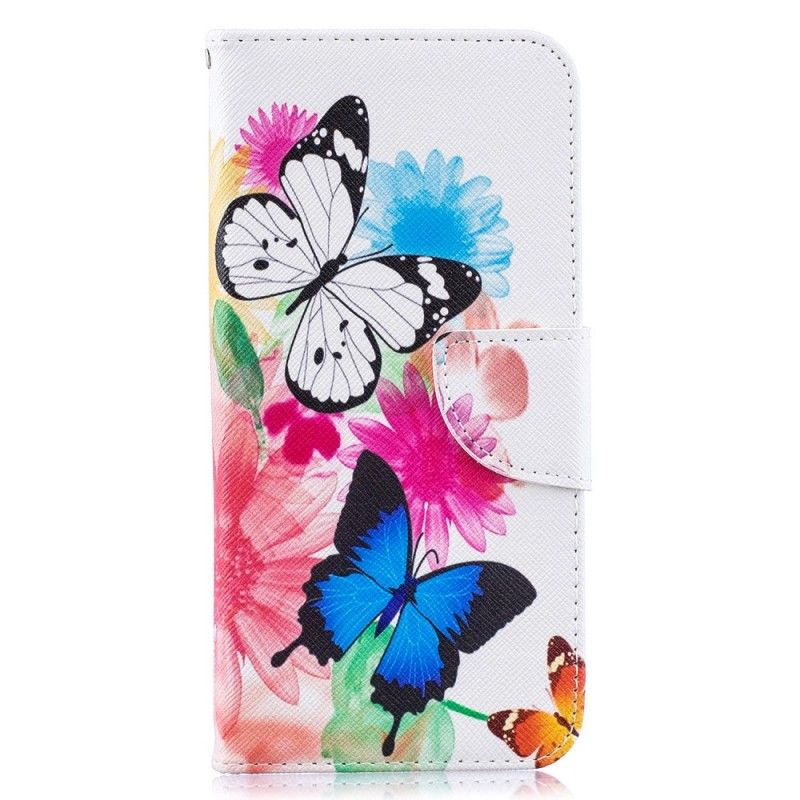 Folio Deksel for Samsung Galaxy A50 Rosa Malte Sommerfugler Og Blomster