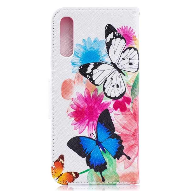 Folio Deksel for Samsung Galaxy A50 Rosa Malte Sommerfugler Og Blomster