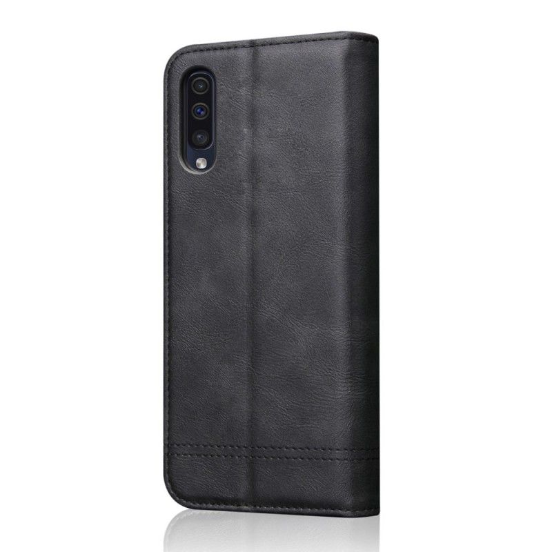 Folio Deksel for Samsung Galaxy A50 Svart Sydd Skinneffekt