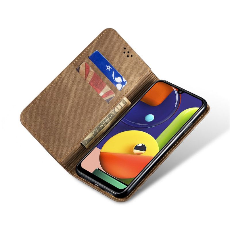 Folio Deksel Samsung Galaxy A50 Svart Mobildeksel Jeansstoff