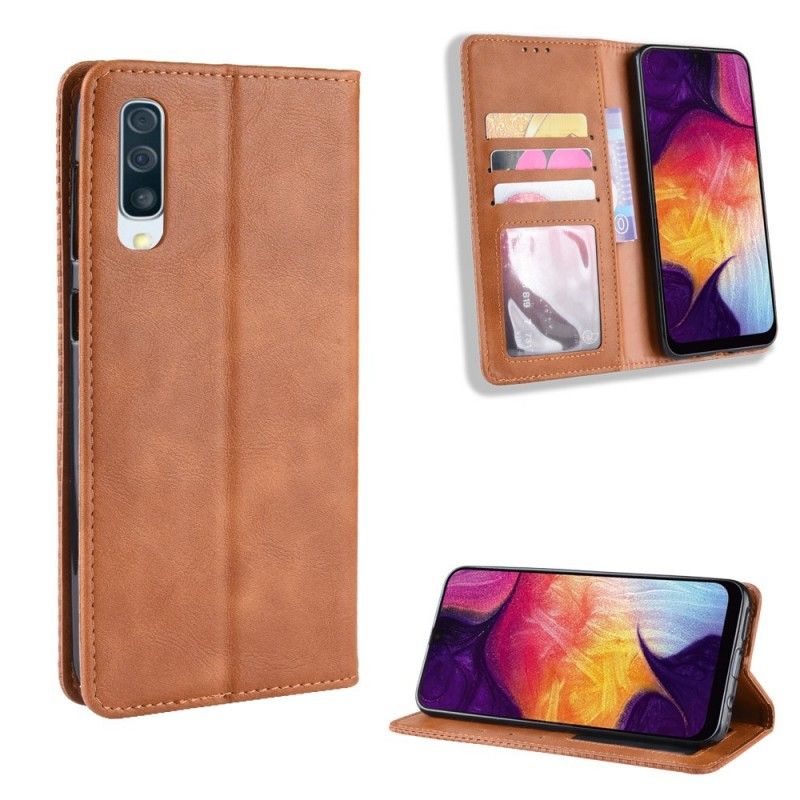 Folio Deksel Samsung Galaxy A50 Svart Mobildeksel Stilisert Vintage Skinneffekt