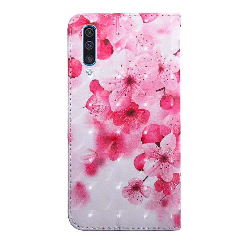 Lærdeksel Folio Deksel Samsung Galaxy A50 Rosa Blomster