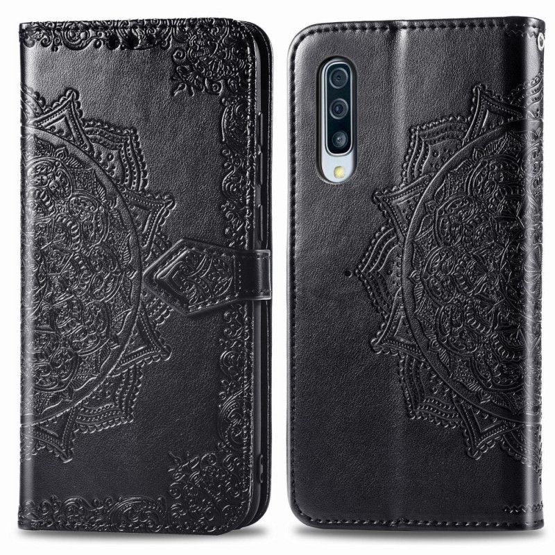 Lærdeksel Folio Deksel Samsung Galaxy A50 Svart Middelaldrende Mandala