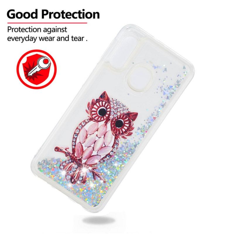 Deksel for Samsung Galaxy A20e Glitter Rød Ugle