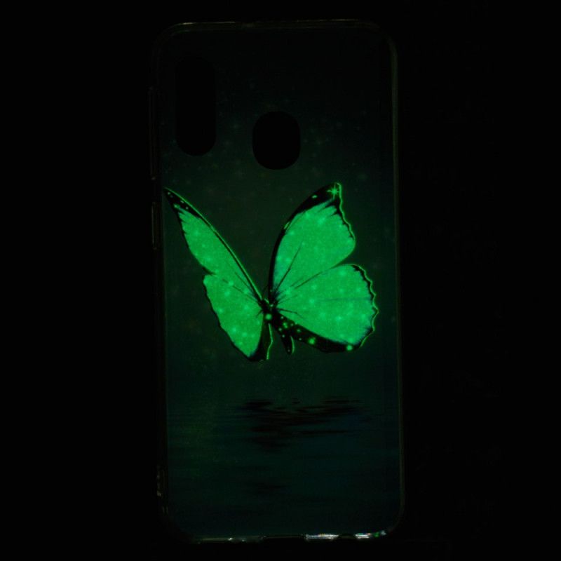 Deksel Samsung Galaxy A20e Fluorescerende Blå Sommerfugl Anti-fall