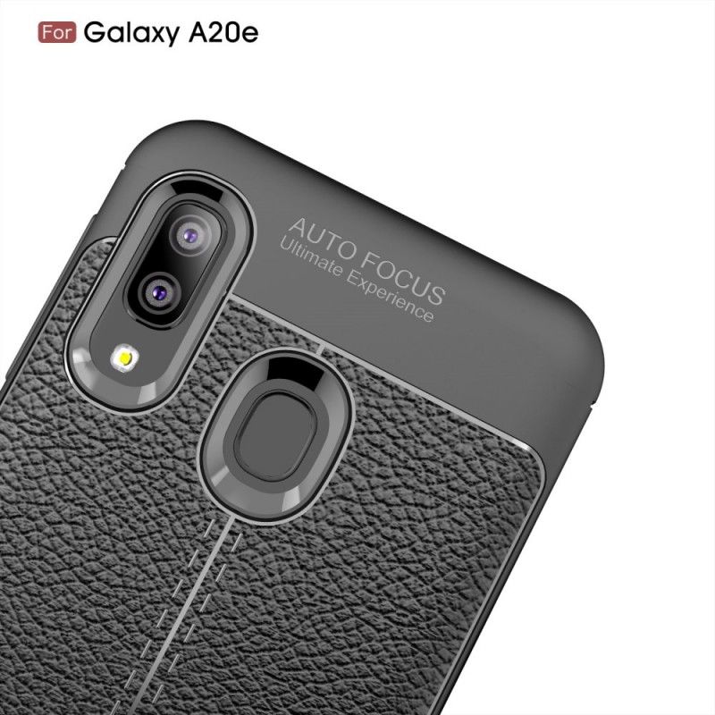 Deksel Samsung Galaxy A20e Svart Dobbeltlinjet Litchi-Effekt Anti-fall