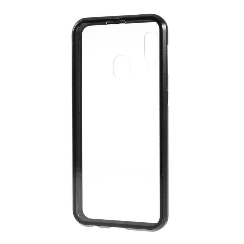 Deksel Samsung Galaxy A20e Svart Kanter Av Metall Og Herdet Glass