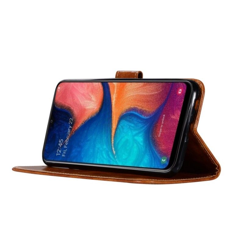 Folio Deksel Samsung Galaxy A20e Grå Vintage Skinneffekt Med Stropp