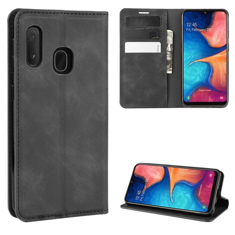 Folio Deksel Samsung Galaxy A20e Svart Mobildeksel Elegant Skinneffekt