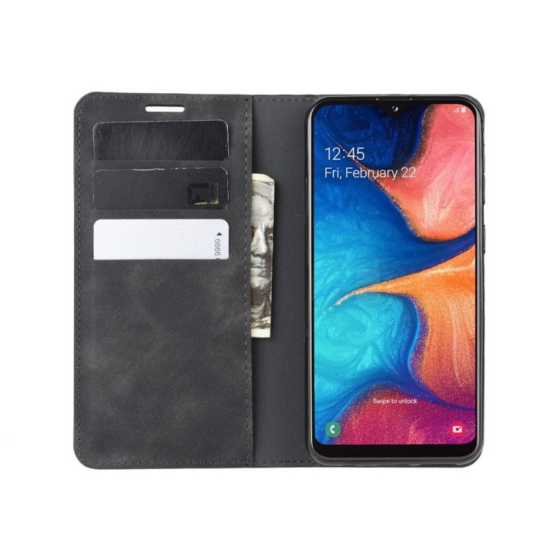 Folio Deksel Samsung Galaxy A20e Svart Mobildeksel Elegant Skinneffekt