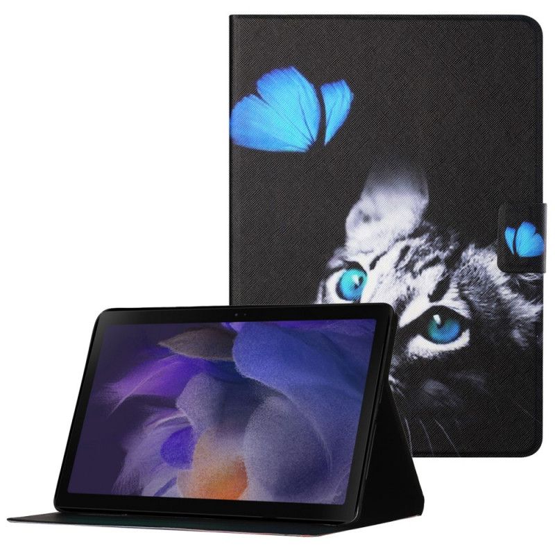 Folio Deksel Til Samsung Galaxy Tab A8 (2021) Blå Katt Og Sommerfugl