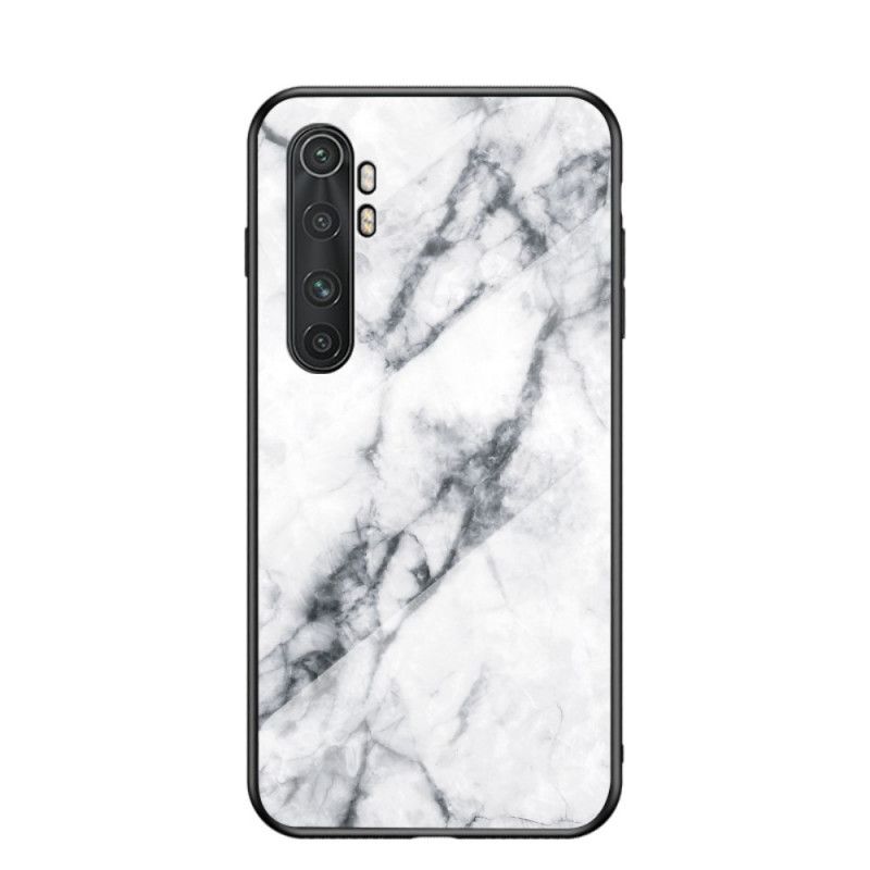 Deksel for Xiaomi Mi Note 10 Lite Svart Marmorfarger Herdet Glass