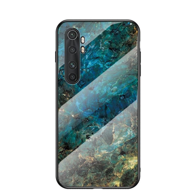 Deksel for Xiaomi Mi Note 10 Lite Svart Marmorfarger Herdet Glass