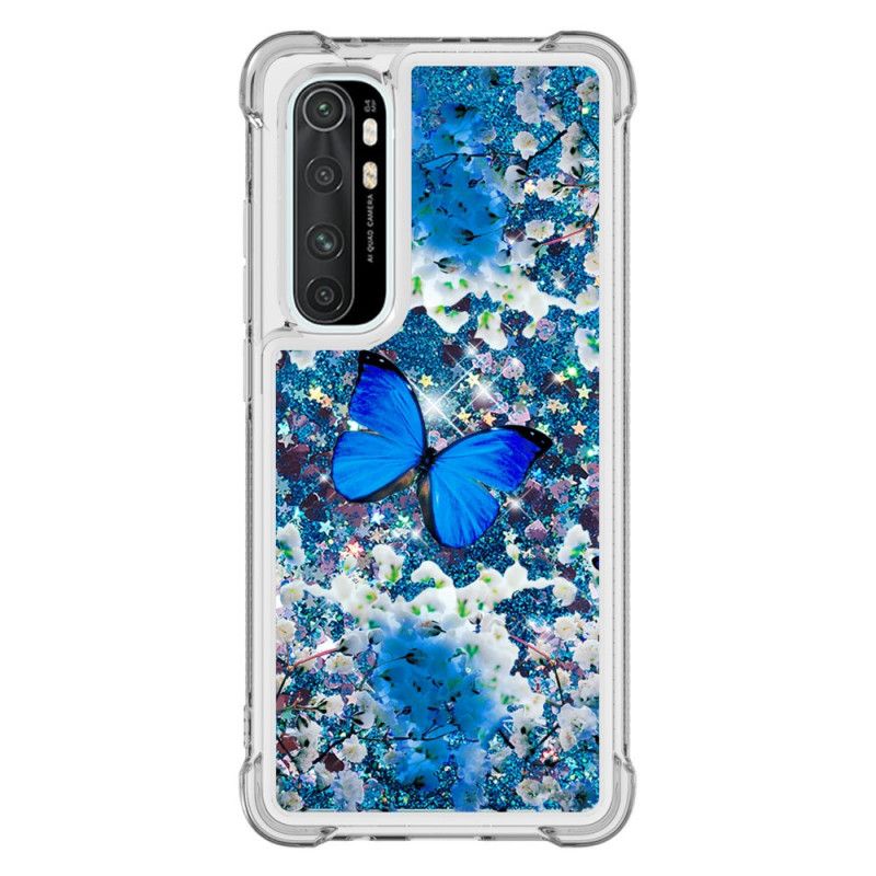 Deksel Xiaomi Mi Note 10 Lite Blå Glitter Sommerfugler