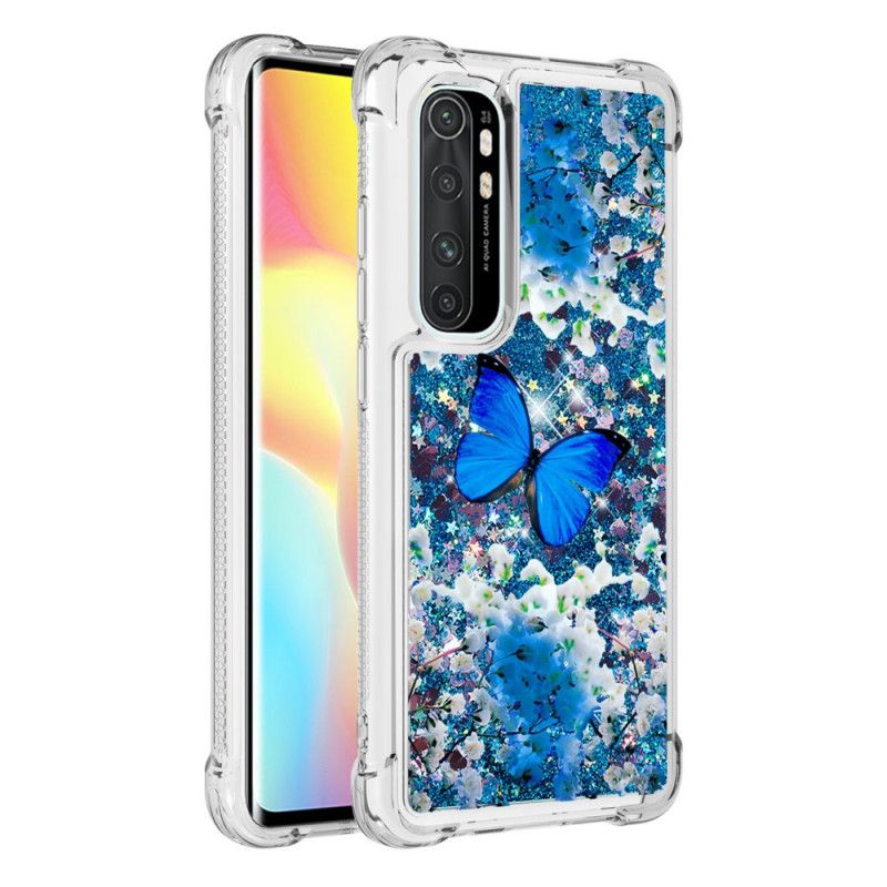 Deksel Xiaomi Mi Note 10 Lite Blå Glitter Sommerfugler