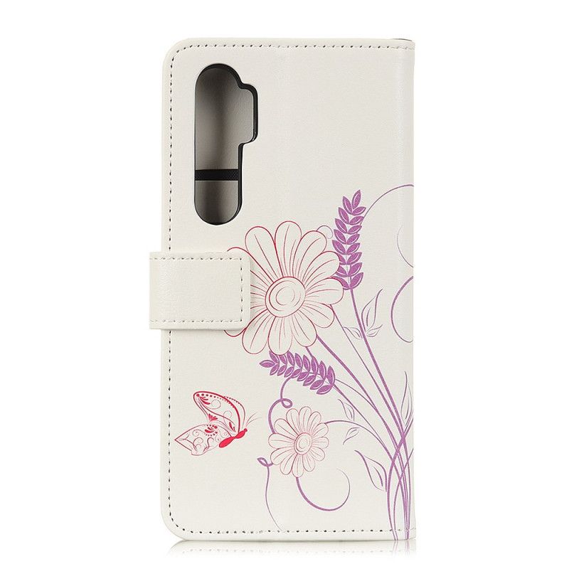 Folio Deksel for Xiaomi Mi Note 10 Lite Tegning Av Sommerfugler Og Blomster