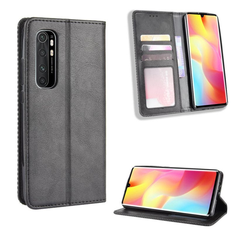 Folio Deksel Xiaomi Mi Note 10 Lite Svart Stilisert Vintage-Skinneffekt Beskyttelse