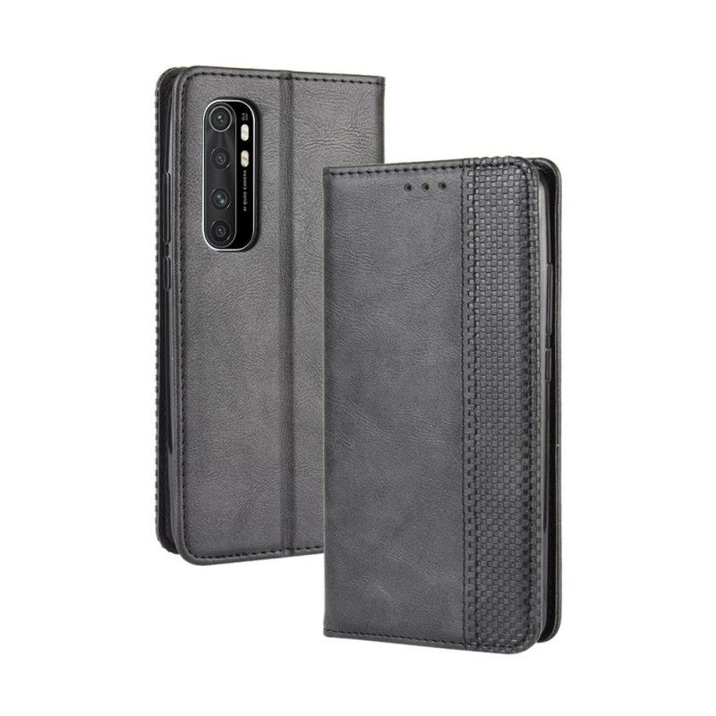 Folio Deksel Xiaomi Mi Note 10 Lite Svart Stilisert Vintage-Skinneffekt Beskyttelse