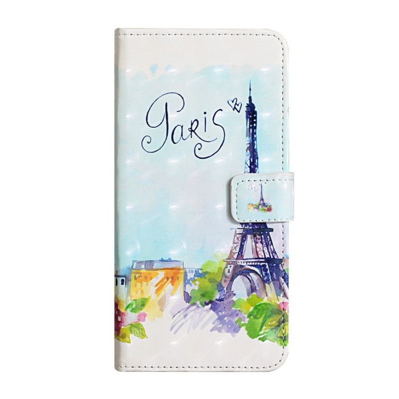 Lærdeksel Folio Deksel Xiaomi Mi Note 10 Lite Eiffeltårnet I Akvarell