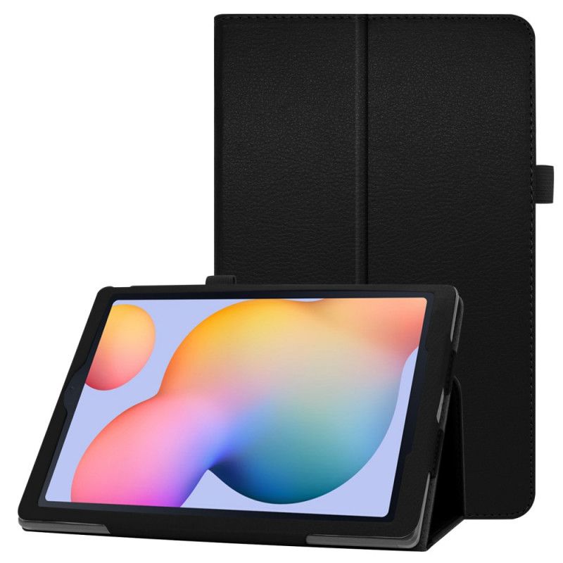 Folio Deksel Samsung Galaxy Tab S6 Lite Svart 2 Lychee-Imitert Skinnklaffer Beskyttelse