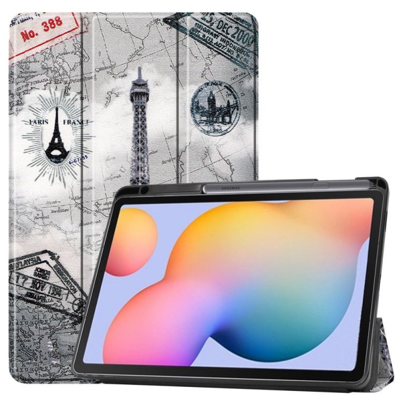 Smart Veske Samsung Galaxy Tab S6 Lite Retro Eiffeltårn Pennholder