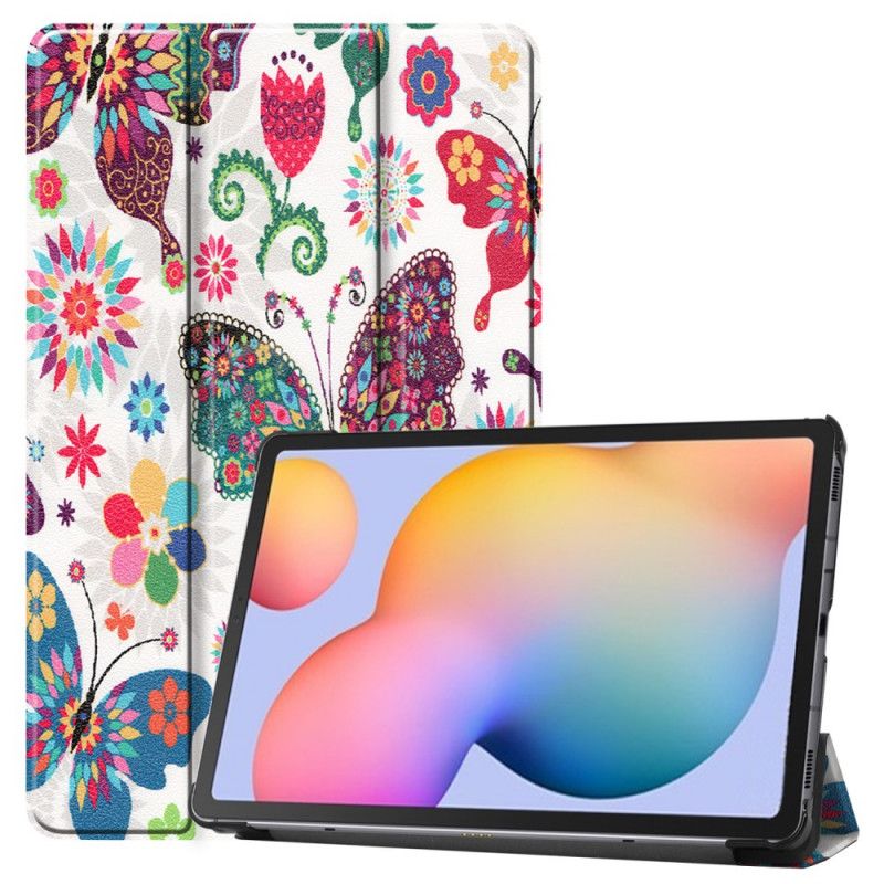 Smart Veske Samsung Galaxy Tab S6 Lite Retro Sommerfugler Og Blomster