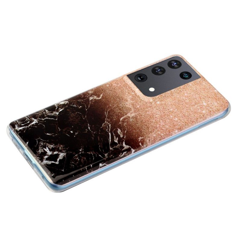 Deksel for Samsung Galaxy S21 Ultra 5G Svart Gradient Glitter Marmor