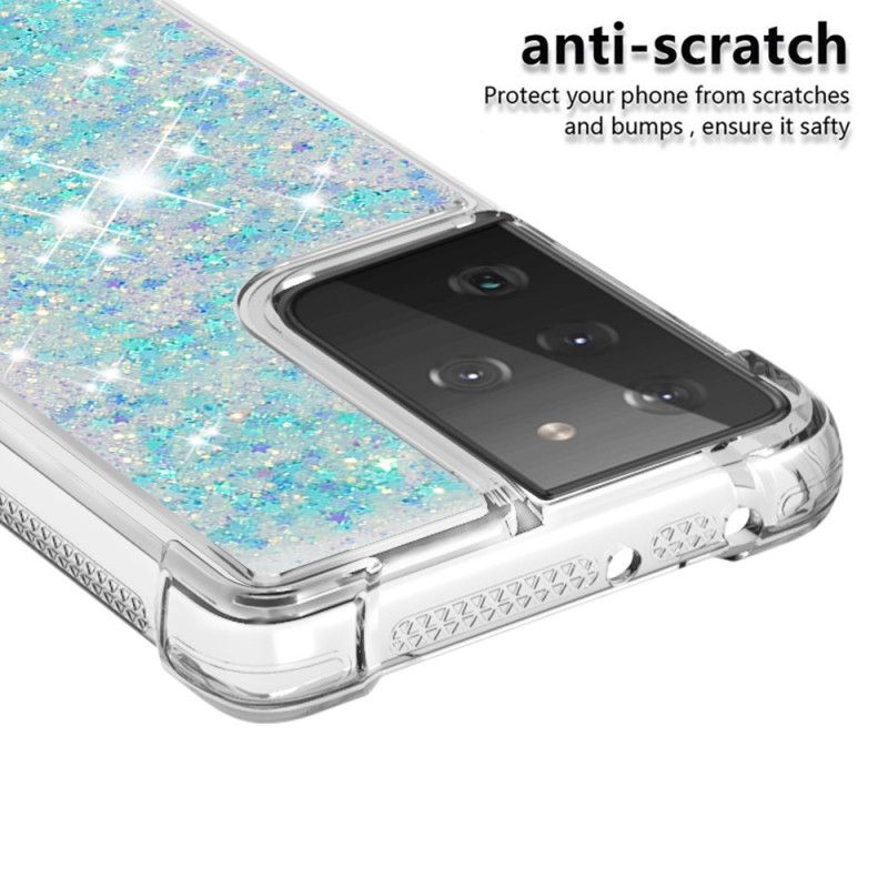 Deksel Samsung Galaxy S21 Ultra 5G Hvit Lystglitter Anti-fall