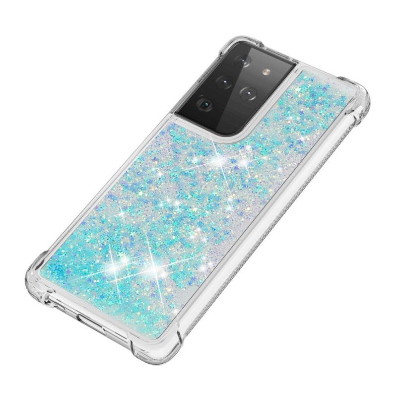 Deksel Samsung Galaxy S21 Ultra 5G Hvit Lystglitter Anti-fall