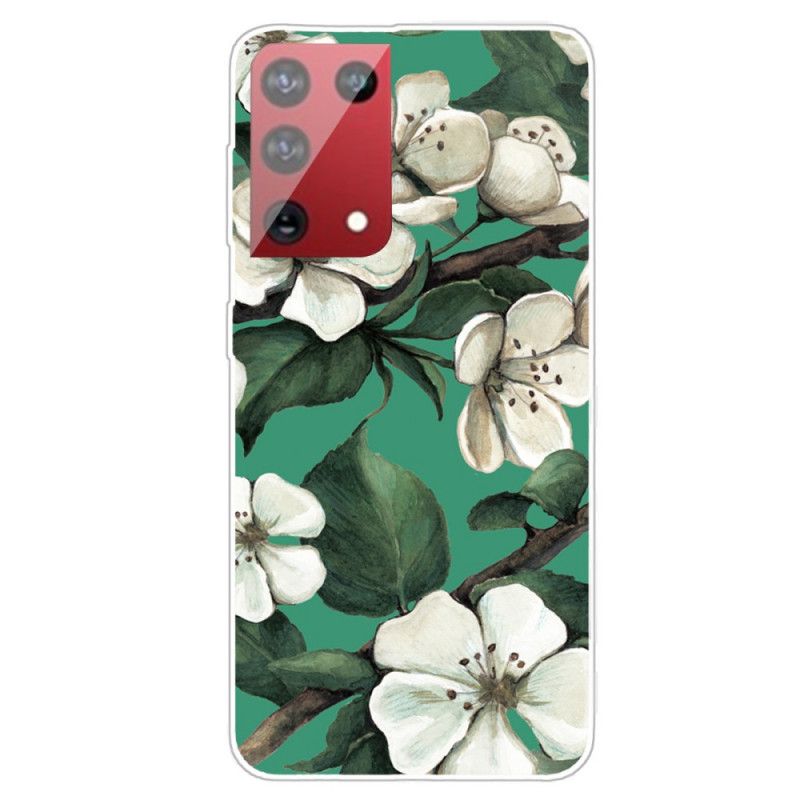 Deksel Samsung Galaxy S21 Ultra 5G Malte Hvite Blomster Anti-fall