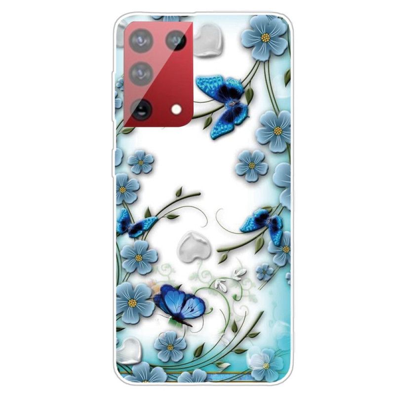 Deksel Samsung Galaxy S21 Ultra 5G Retro Sommerfugler Og Blomster Beskyttelse