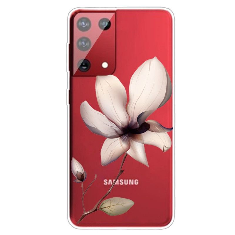 Deksel Samsung Galaxy S21 Ultra 5G Rosa Mobildeksel Gjennomsiktig En Blomst