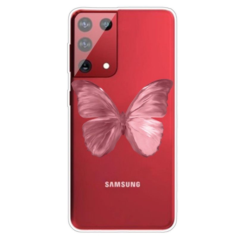 Deksel Samsung Galaxy S21 Ultra 5G Rosa Ville Sommerfugler