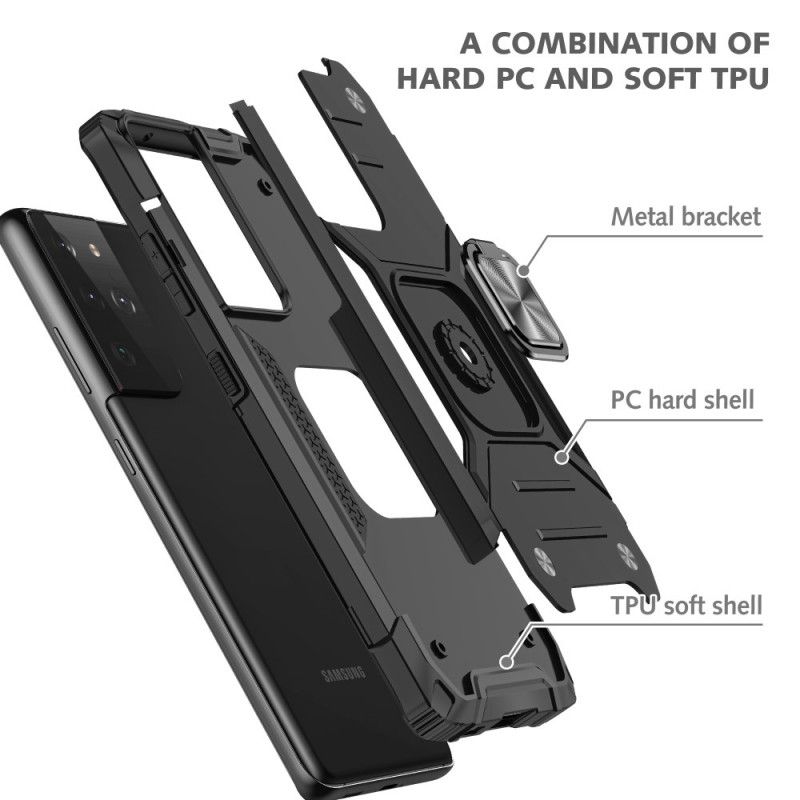Deksel Samsung Galaxy S21 Ultra 5G Svart Avtakbar Motstandsdyktig Ring Anti-fall