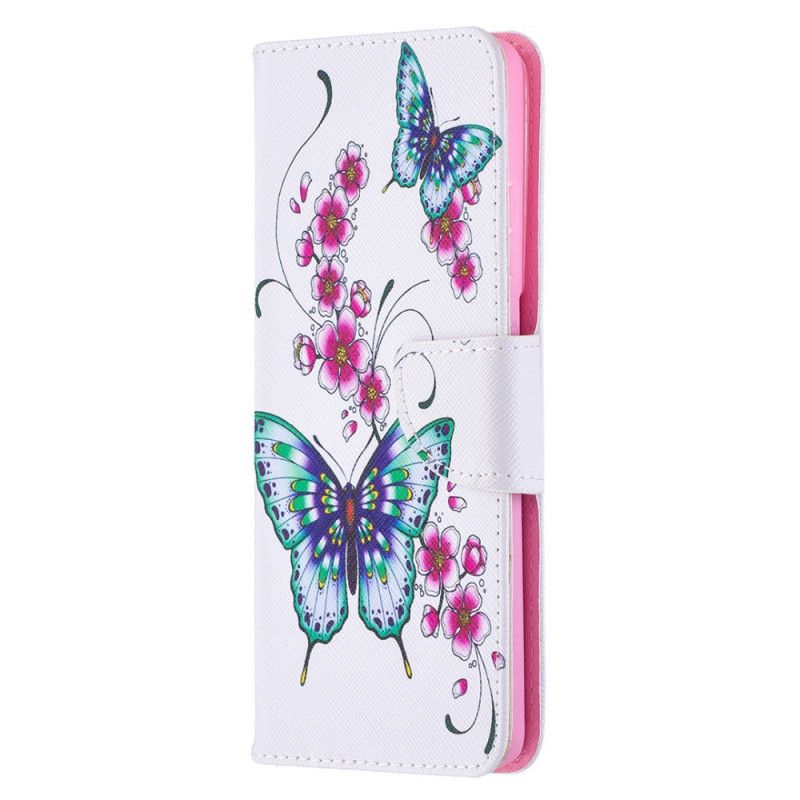 Folio Deksel for Samsung Galaxy S21 Ultra 5G Magenta Fantastiske Sommerfugler