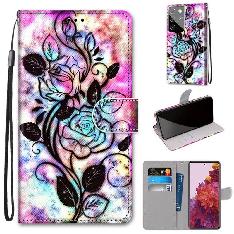 Folio Deksel for Samsung Galaxy S21 Ultra 5G Neonblomster