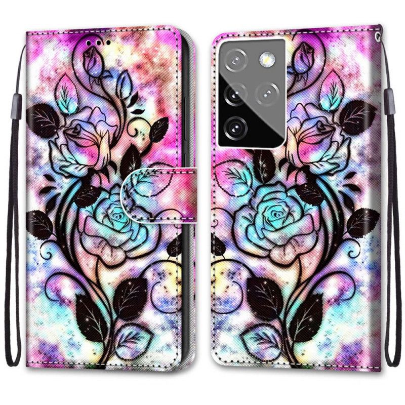 Folio Deksel for Samsung Galaxy S21 Ultra 5G Neonblomster