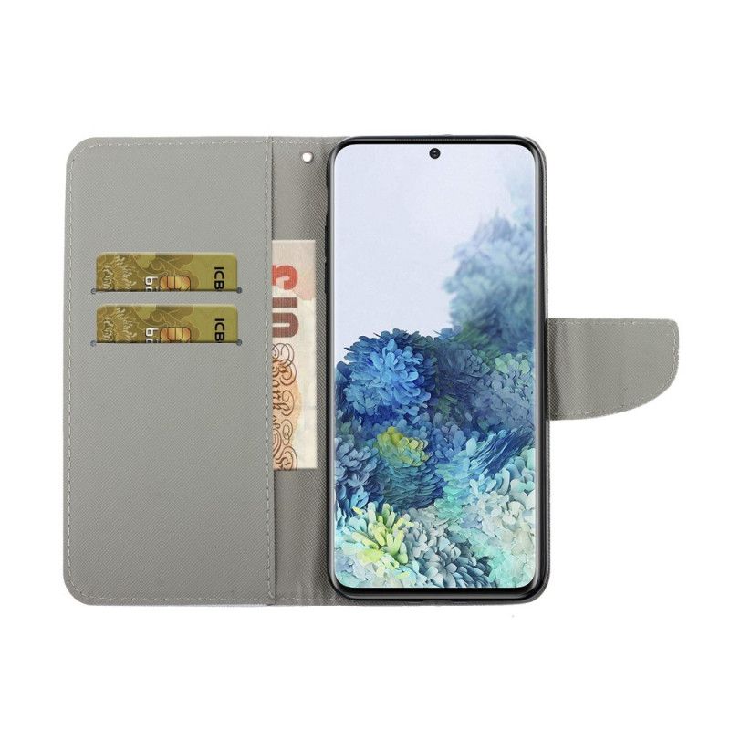 Folio Deksel for Samsung Galaxy S21 Ultra 5G Svart Fargerike Blomster Med Tanga