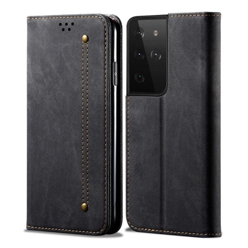 Folio Deksel for Samsung Galaxy S21 Ultra 5G Svart Jeansstoff