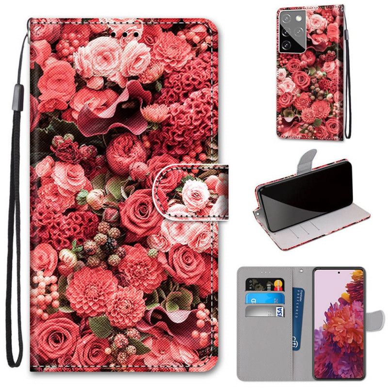 Folio Deksel Samsung Galaxy S21 Ultra 5G Blomsterromantikk Anti-fall