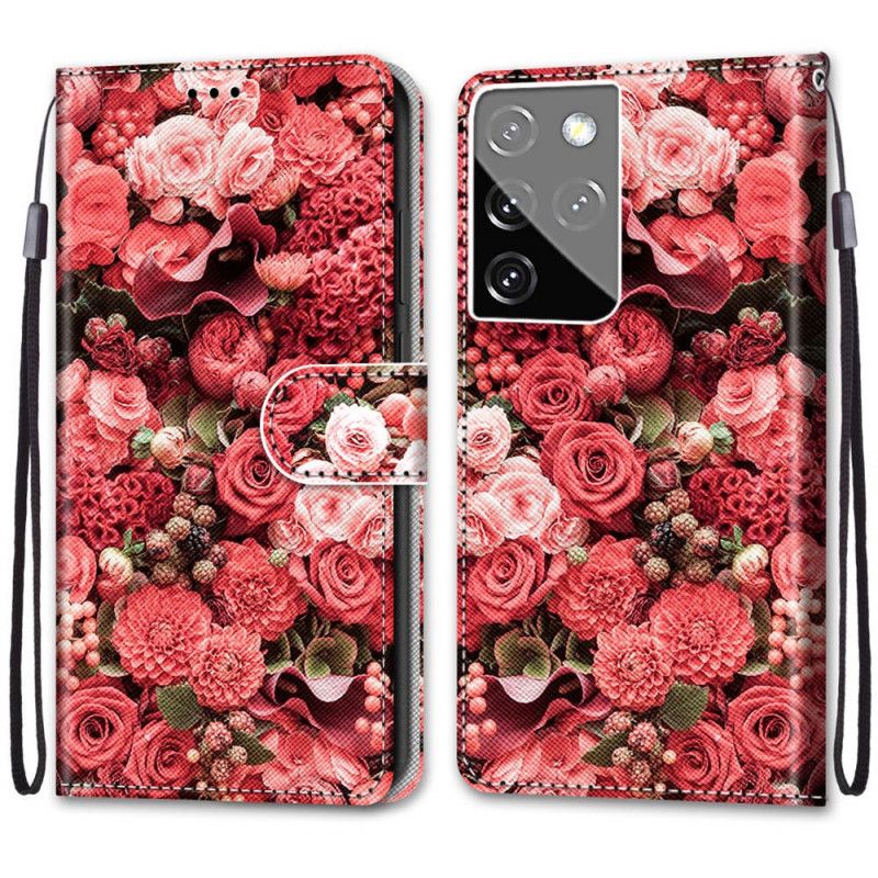 Folio Deksel Samsung Galaxy S21 Ultra 5G Blomsterromantikk Anti-fall