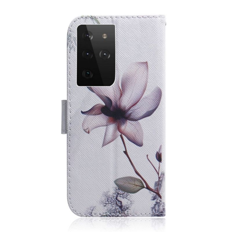 Folio Deksel Samsung Galaxy S21 Ultra 5G Gammel Roseblomst Beskyttelse